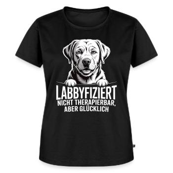 Labbyfiziert – Einmal Labrador, fürimmer glücklich - Frauen Premium Bio T-Shirt - Schwarz - Vorne - Selfina (174cm)