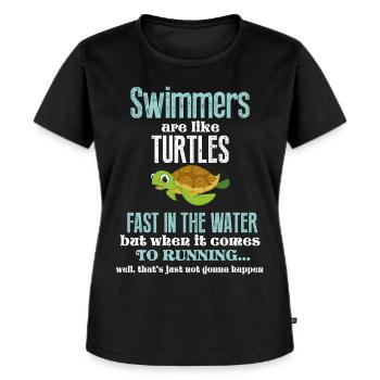 Schwimmer sind wie Schildkröten - Frauen Premium Bio T-Shirt - Schwarz - Vorne - Selfina (174cm)