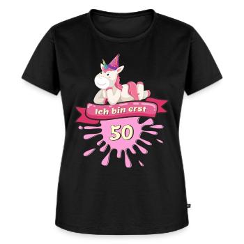 50 Jahre, Runder 50. Geburtstag Einhorn T-Shirt Ge - Frauen Premium Bio T-Shirt - Schwarz - Vorne - Selfina (174cm)