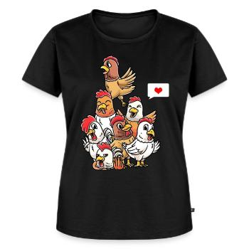 Lustig Huhn Geflügelzüchter Hühner - Frauen Premium Bio T-Shirt - Schwarz - Vorne - Selfina (174cm)