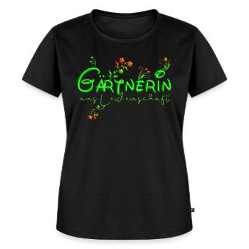 Gärtnerin mit Blumen - Frauen Premium Bio T-Shirt - Schwarz - Vorne - Selfina (174cm)