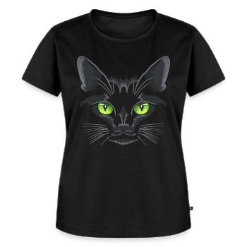 Black Cat Green Eyes - Women's Premium Organic T-shirt - black - Front - Selfina (174cm)