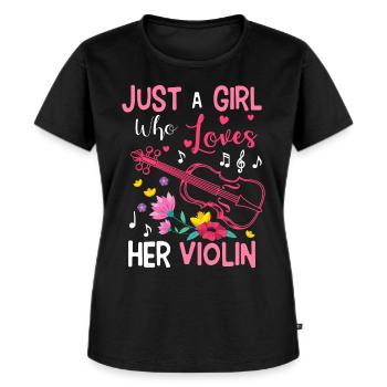 Fille Son violon aime les musiciens violonistes - T-shirt Premium bio Femme - noir - Devant - Selfina (174cm)