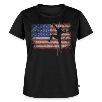 Bloc Retro USA Flag Freeclimbing 4 juillet - T-shirt Premium bio Femme - noir - Devant - Selfina (174cm)