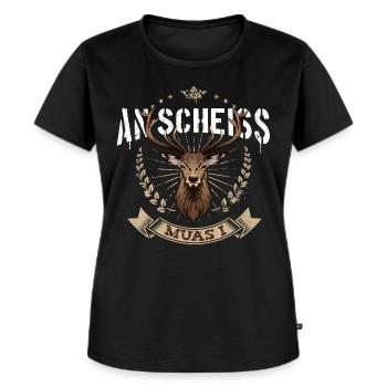 An Scheiss muas i Hirsch Grantler Bayern Grantln - Frauen Premium Bio T-Shirt - Schwarz - Vorne - Selfina (174cm)