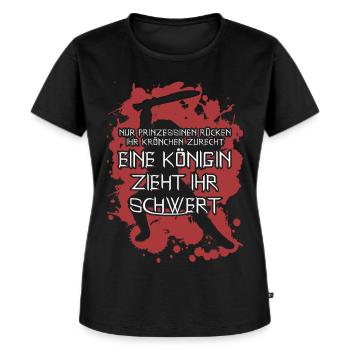 Königin mit Schwert Krone Spruch - Frauen Premium Bio T-Shirt - Schwarz - Vorne - Selfina (174cm)