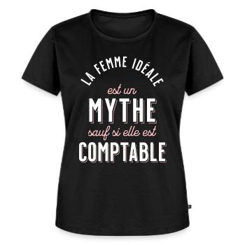 Comptable Cadeau Rigolo Secrétaire Humour Femme - T-shirt Premium bio Femme - noir - Devant - Selfina (174cm)