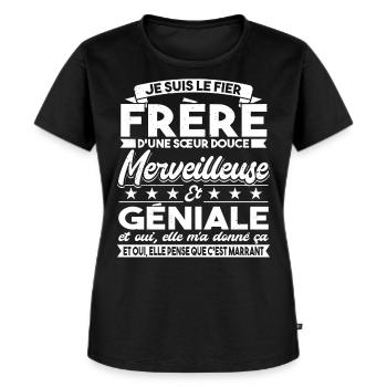 Frére et Soeur Géniale Humour Frere Cadeau Frèro - T-shirt Premium bio Femme - noir - Devant - Selfina (174cm)