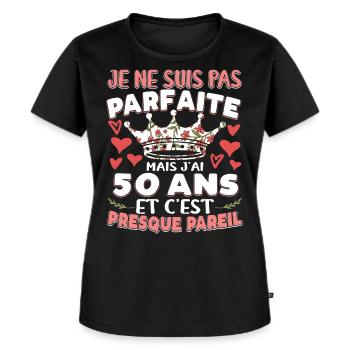 Anniv 50 ans Anniversaire Humour - T-shirt Premium bio Femme - noir - Devant - Selfina (174cm)