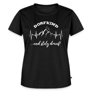Dorfkind und stolz drauf Berge Herzschlag Puls EKG - Frauen Premium Bio T-Shirt - Schwarz - Vorne - Selfina (174cm)