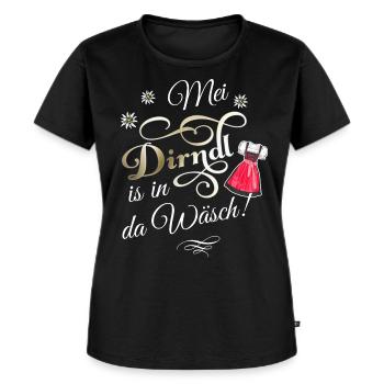 Mei Dirndl is in da Wäsch - Frauen Premium Bio T-Shirt - Schwarz - Vorne - Selfina (174cm)