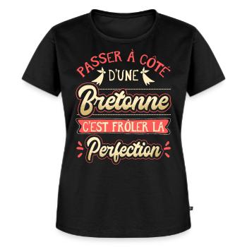 Bretonne Humour pour les femmes de Bretagne - T-shirt Premium bio Femme - noir - Devant - Selfina (174cm)