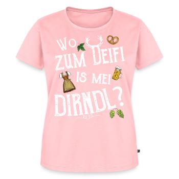 Wo zum Deifi is mei Dirndl Ersatz Tracht Wiesn - Frauen Premium Bio T-Shirt - Rosa - Vorne - AI Model Female 172 dark (172cm)