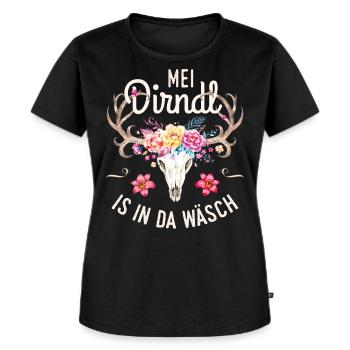 Mei Dirndl is in da Wäsch T-Shirt - Frauen Premium Bio T-Shirt - Schwarz - Vorne - Selfina (174cm)