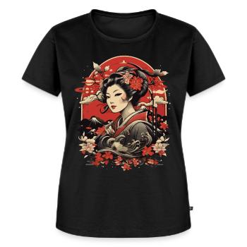 Japanische Bergblütenfrau - Frauen Premium Bio T-Shirt - Schwarz - Vorne - Selfina (174cm)