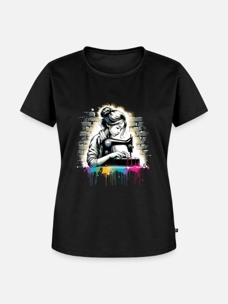 Mädchen, die gerne nähen - Frauen Premium Bio T-Shirt - Schwarz