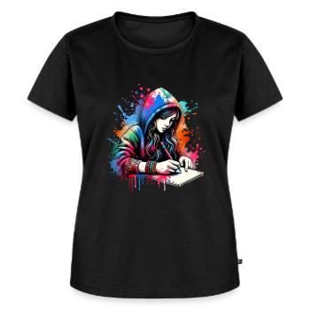 Mädchen, die gerne schreiben - Frauen Premium Bio T-Shirt - Schwarz - Vorne - Selfina (174cm)