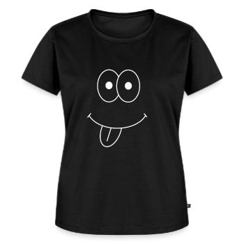 Smily lustig Zunge raus funny - Frauen Premium Bio T-Shirt - Schwarz - Vorne - Selfina (174cm)