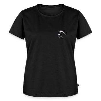 Katze | Logo - Frauen Premium Bio T-Shirt - Schwarz - Vorne - Selfina (174cm)