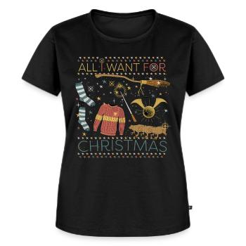 Harry Potter All I Want For Christmas Ugly Xmas - Frauen Premium Bio T-Shirt - Schwarz - Vorne - Selfina (174cm)