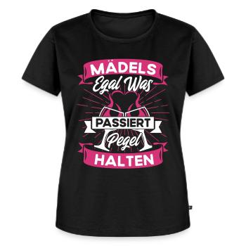 Mädels Egal Was Passiert Pegel Halten - Frauen Premium Bio T-Shirt - Schwarz - Vorne - Selfina (174cm)