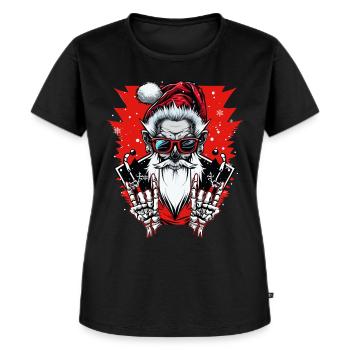 Rock n Roll Skeleton Santa Claus Funny Christmas - Frauen Premium Bio T-Shirt - Schwarz - Vorne - Selfina (174cm)