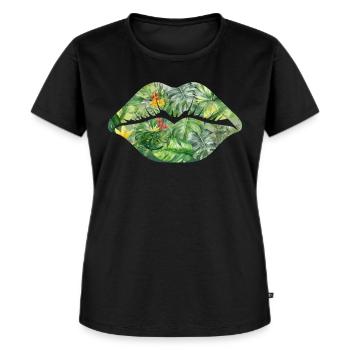 Tropical Leaves Lips Summer Beach Vacation - Frauen Premium Bio T-Shirt - Schwarz - Vorne - Selfina (174cm)