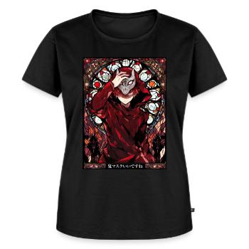 Kitsune Dark Fantasy Shounen Anime Stained Glass - Frauen Premium Bio T-Shirt - Schwarz - Vorne - Selfina (174cm)