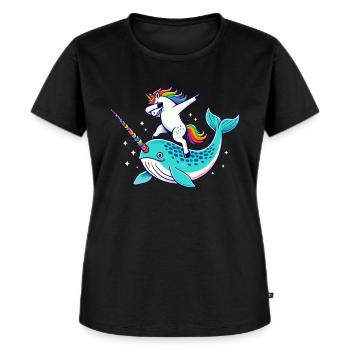 Narval, Licorne, Baleine, Créature Marine, Dabbing - T-shirt Premium bio Femme - noir - Devant - Selfina (174cm)