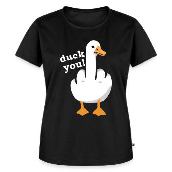 Rude Funny Saying "Duck You" Outfit - Women's Premium Organic T-shirt - black - Front - Selfina (174cm)