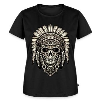 Indianer Totenkopf Häuptling Federn Federschmuck - Frauen Premium Bio T-Shirt - Schwarz - Vorne - Selfina (174cm)