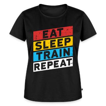 TRAINIEREN | EAT SLEEP TRAIN REPEAT - Frauen Premium Bio T-Shirt - Schwarz - Vorne - Selfina (174cm)