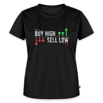 Buy High Sell Low Lustiger Börsen Spruch Bull Bear - Frauen Premium Bio T-Shirt - Schwarz - Vorne - Selfina (174cm)