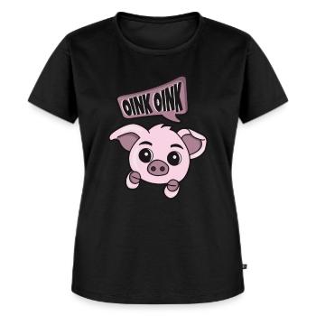 Süßes, kleines Schweinchen Oink Schwein Bauernhof - Frauen Premium Bio T-Shirt - Schwarz - Vorne - Selfina (174cm)