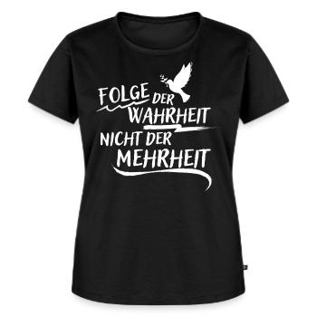 Folge der Wahrheit nicht der Mehrheit | Frieden - Frauen Premium Bio T-Shirt - Schwarz - Vorne - Selfina (174cm)