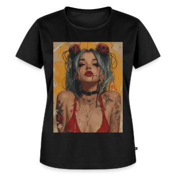 The Woman - Skull, Totenkopf, Pentagramm - Frauen Premium Bio T-Shirt - Schwarz - Vorne - Selfina (174cm)