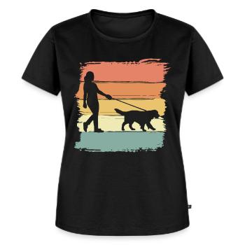 Hund Spaziergang retro vintage - Frauen Premium Bio T-Shirt - Schwarz - Vorne - Selfina (174cm)