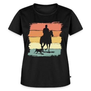 Pferde reiten mit Hund retro vintage - Frauen Premium Bio T-Shirt - Schwarz - Vorne - Selfina (174cm)