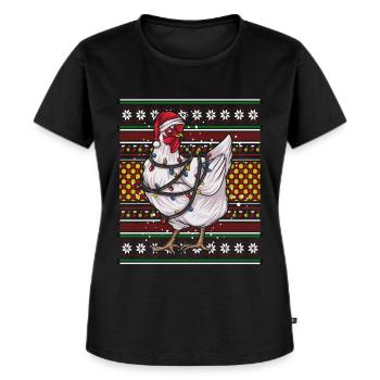 Pull de Noël moche Tshirt Poulet de Noël - T-shirt Premium bio Femme - noir - Devant - Selfina (174cm)