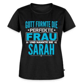 Sarah Name Design - Frauen Premium Bio T-Shirt - Schwarz - Vorne - Selfina (174cm)