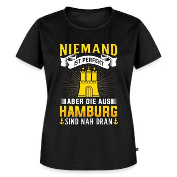 Hamburg Tshirt Geschenk Moin Hamburch Fußball - Frauen Premium Bio T-Shirt - Schwarz - Vorne - Selfina (174cm)