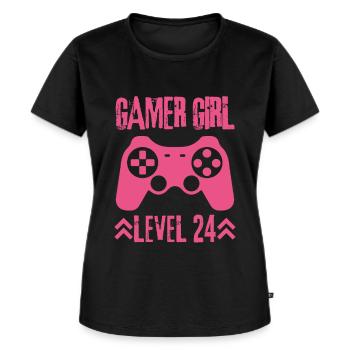 Gamer girl Level 24 Anniversaire - T-shirt Premium bio Femme - noir - Devant - Selfina (174cm)