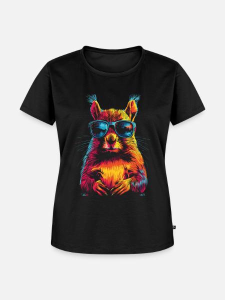 Eichhörnchen mit Sonnenbrille Regenbogen - Frauen Premium Bio T-Shirt - Schwarz