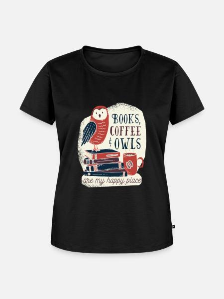 Bücher Kaffee und Eulen - Frauen Premium Bio T-Shirt - Schwarz