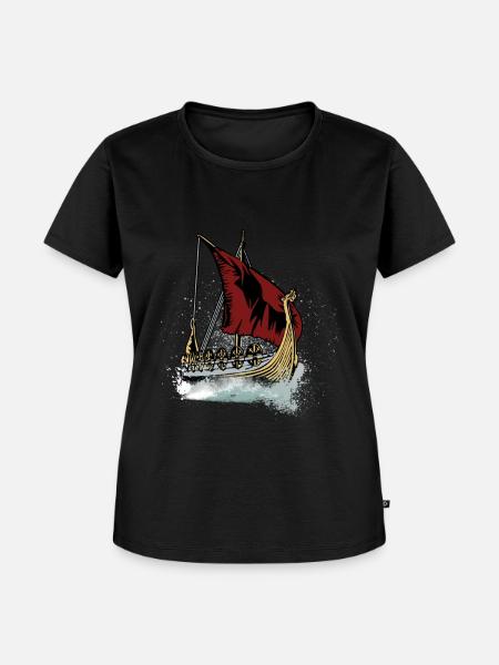 Wikingerschiff - Frauen Premium Bio T-Shirt - Schwarz