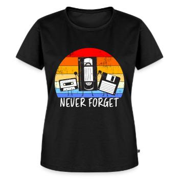 Vintage Kassette Diskette VHS Never Forget - Frauen Premium Bio T-Shirt - Schwarz - Vorne - Selfina (174cm)