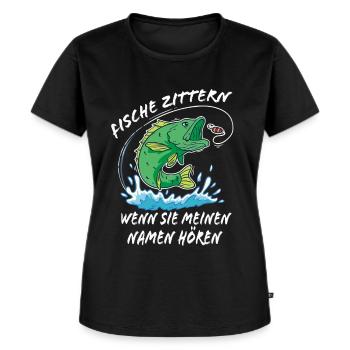 Lustiges Fischer Geschenk für Angler - Frauen Premium Bio T-Shirt - Schwarz - Vorne - Selfina (174cm)