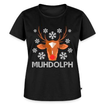 Ugly Christmas Kuh Rentier Weihnachtsmann - Frauen Premium Bio T-Shirt - Schwarz - Vorne - Selfina (174cm)