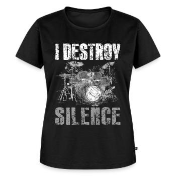 Schlagzeuger - I Destroy Silence (Stille) - Frauen Premium Bio T-Shirt - Schwarz - Vorne - Selfina (174cm)