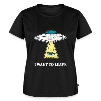 I WANT TO LEAVE Ufo mit Wal Spruch Geschenkidee - Frauen Premium Bio T-Shirt - Schwarz - Vorne - Selfina (174cm)